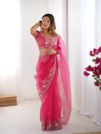 Blush Dream Organza Saree with Designer Embroidered Blouse