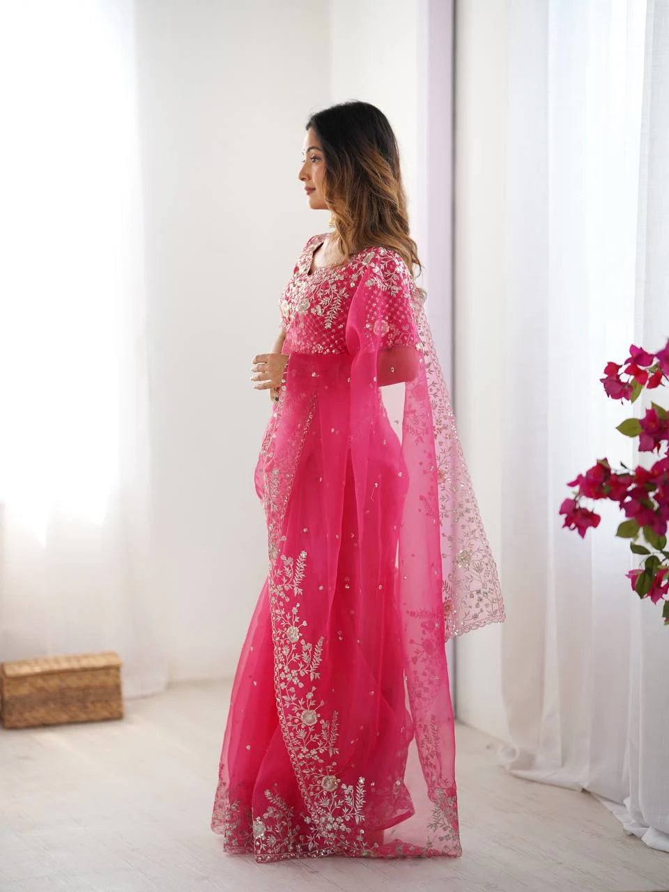 Blush Dream Organza Saree with Designer Embroidered Blouse