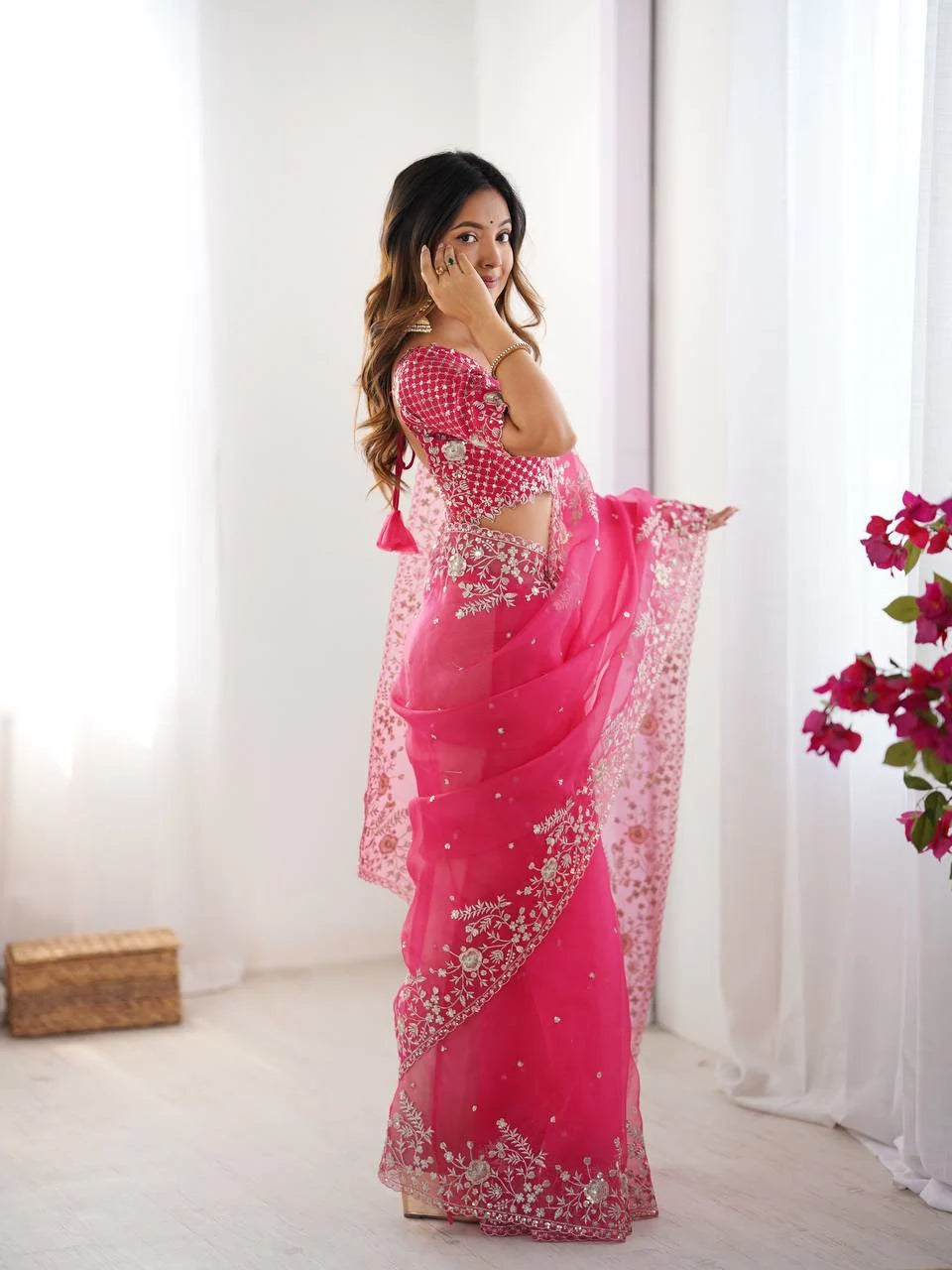 Blush Dream Organza Saree with Designer Embroidered Blouse