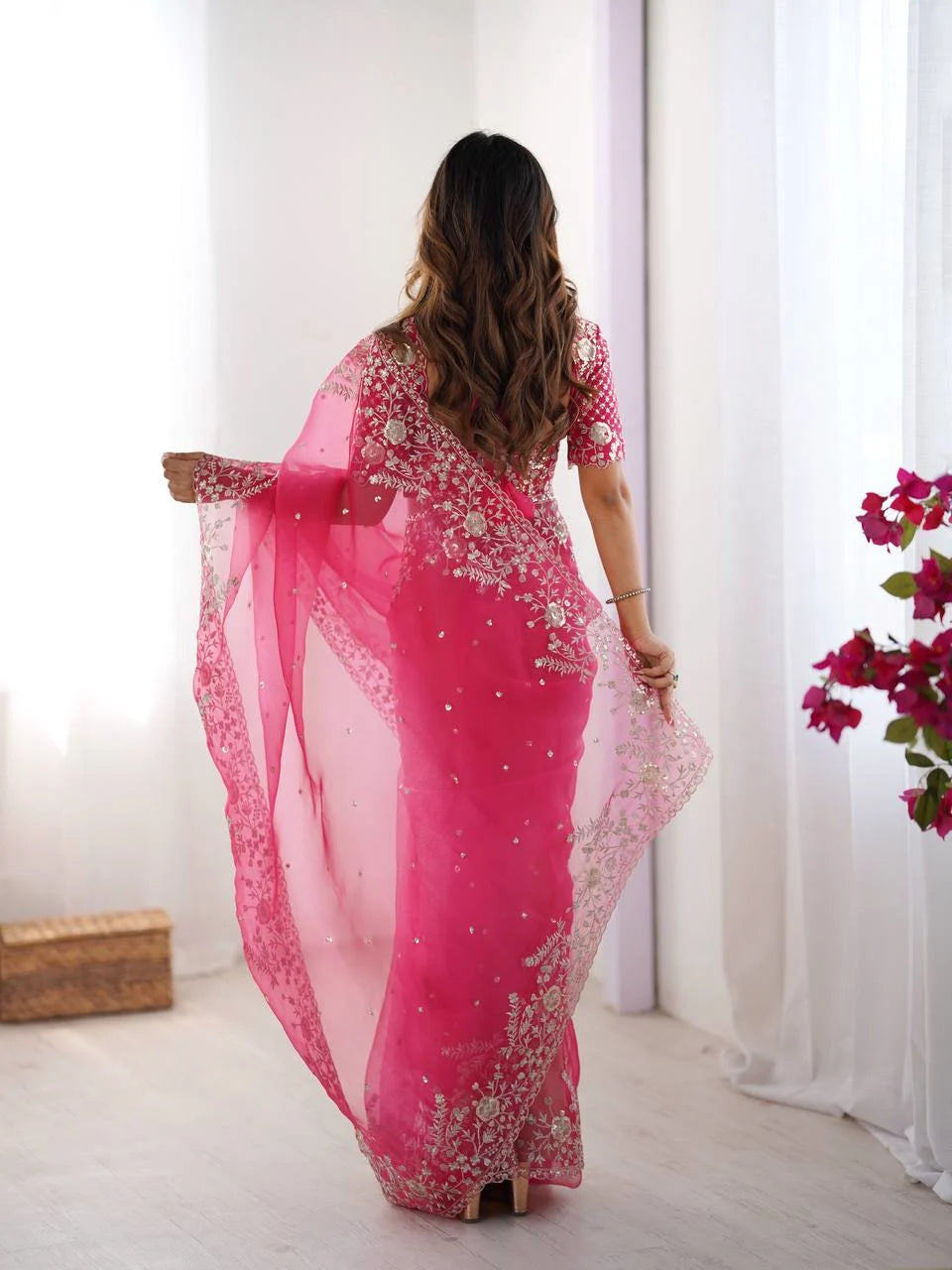 Blush Dream Organza Saree with Designer Embroidered Blouse
