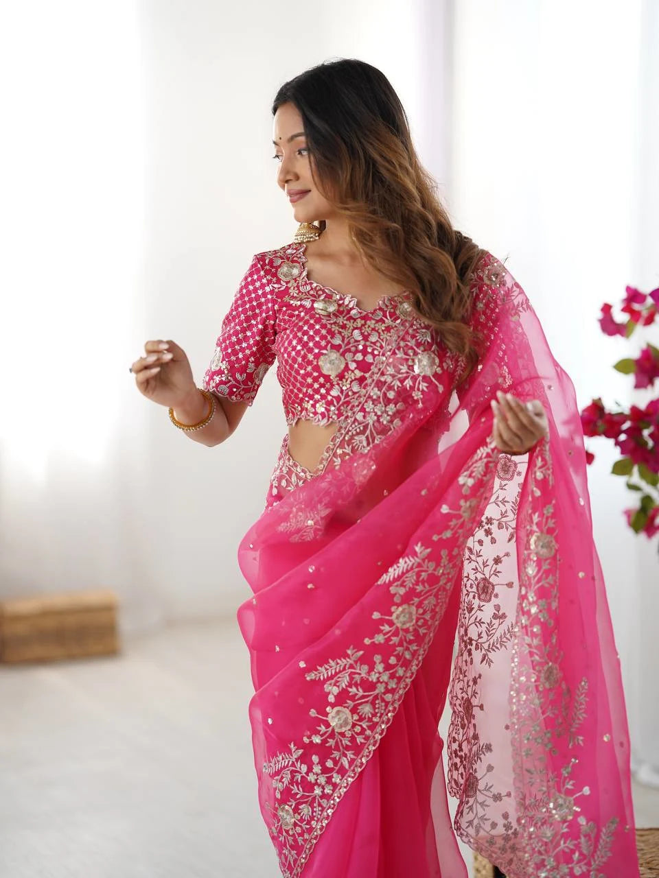 Blush Dream Organza Saree with Designer Embroidered Blouse