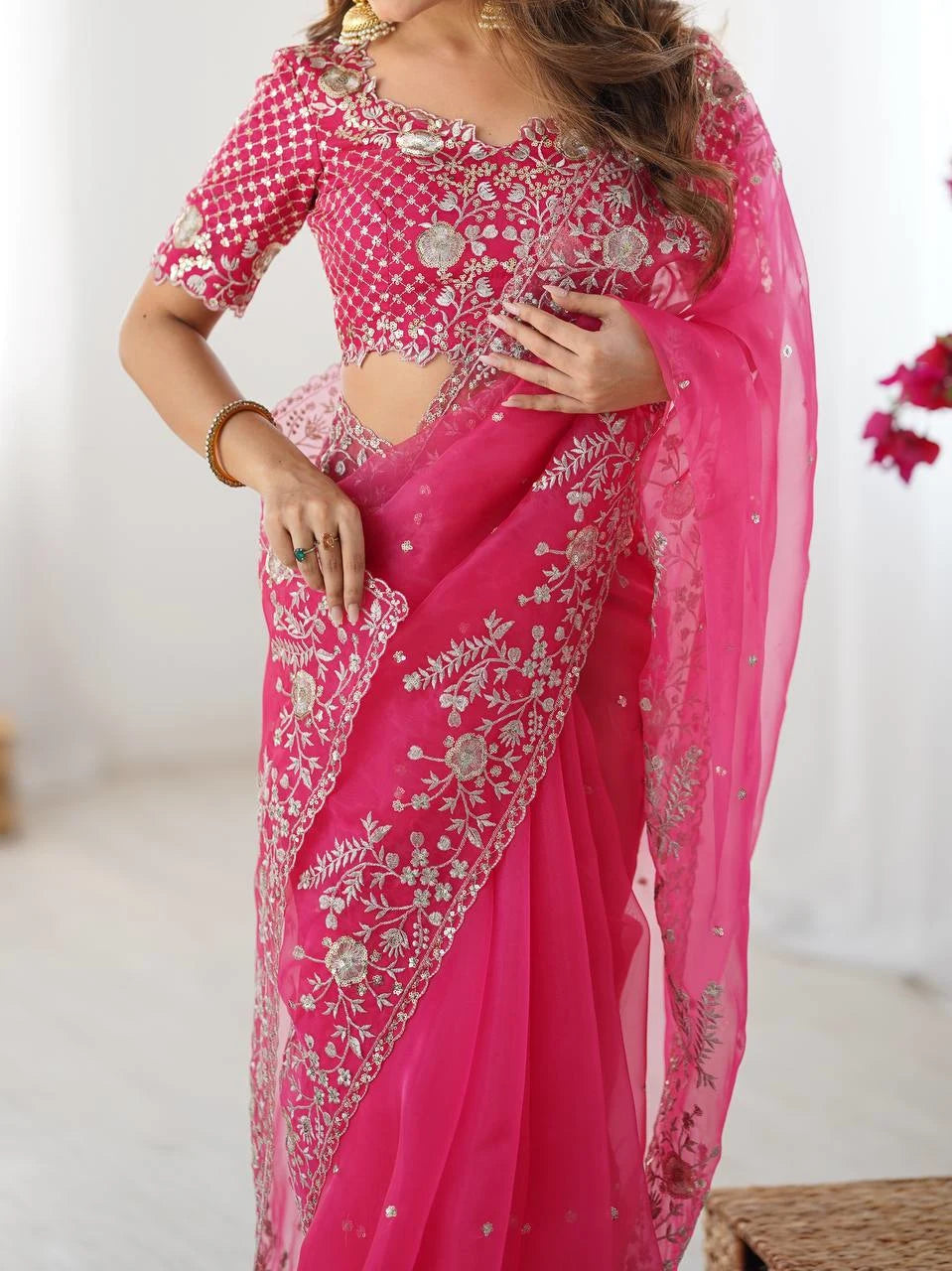 Blush Dream Organza Saree with Designer Embroidered Blouse