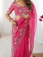 Blush Dream Organza Saree with Designer Embroidered Blouse