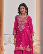 Chinon Sequin Embroidered Pink Kurti Plazzo Dupatta â€“ Exclusive Edition