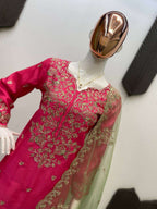 Chinon Sequin Embroidered Pink Kurti Plazzo Dupatta â€“ Exclusive Edition