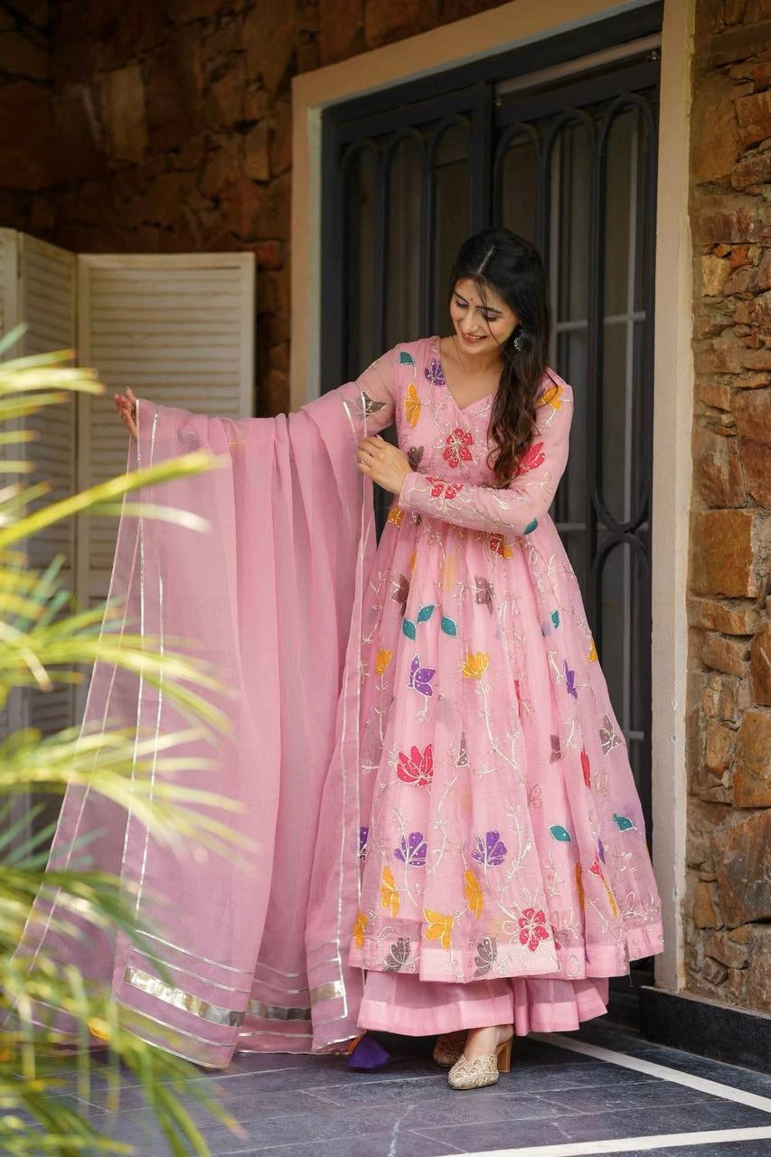 Partywear Star Georgette Gown with Sharara