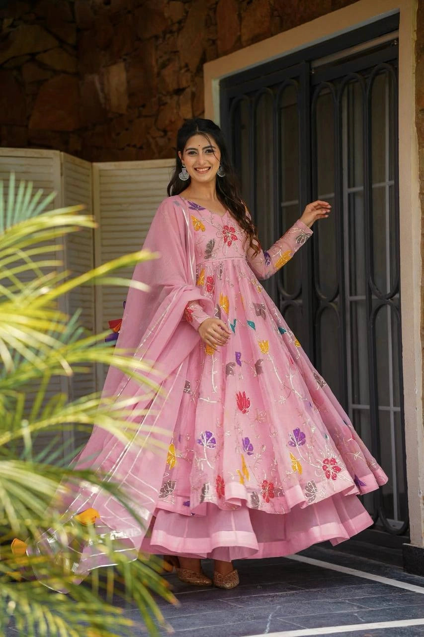 Partywear Star Georgette Gown with Sharara