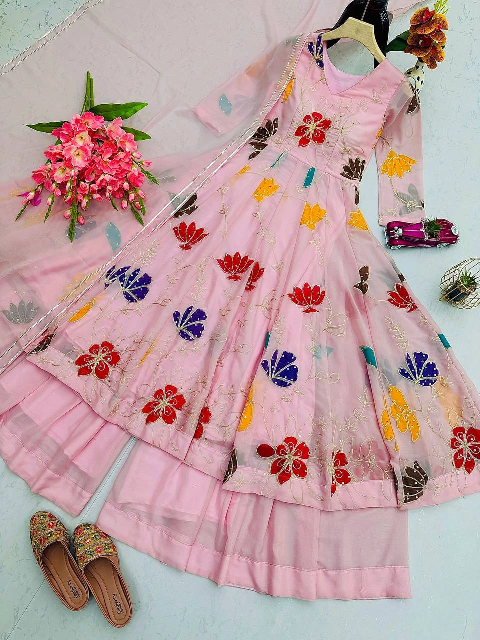 Partywear Star Georgette Gown with Sharara