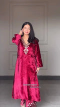 Luxury Velvet Suit Set with Lace Border Dupatta
