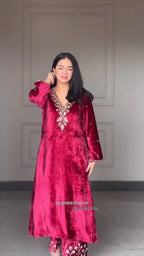 Luxury Velvet Suit Set with Lace Border Dupatta