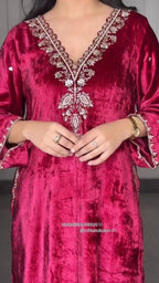 Luxury Velvet Suit Set with Lace Border Dupatta