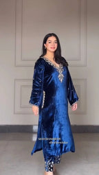 Partywear Velvet Suit with Sequence Work & Designer Dupatta