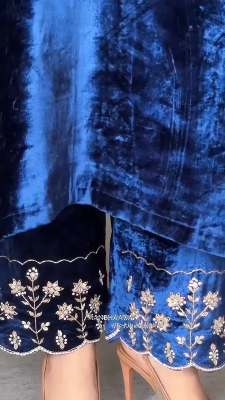 Partywear Velvet Suit with Sequence Work & Designer Dupatta