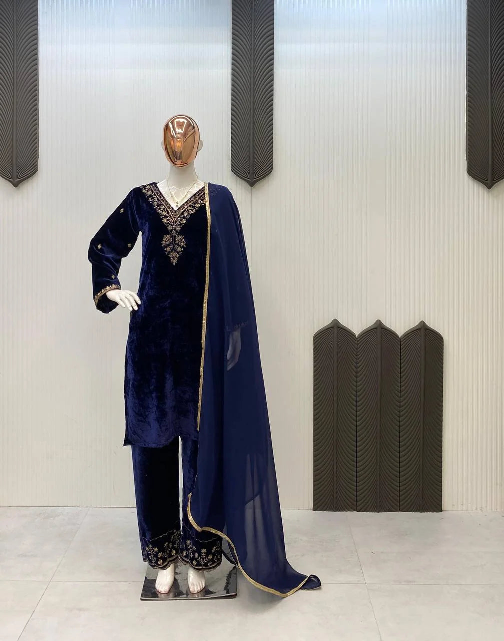Partywear Velvet Suit with Sequence Work & Designer Dupatta