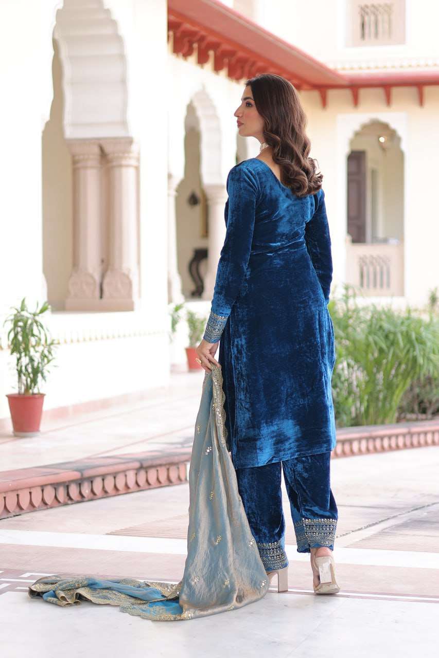 Rich Velvet Partywear Set with Sequence â€“ Zari Work