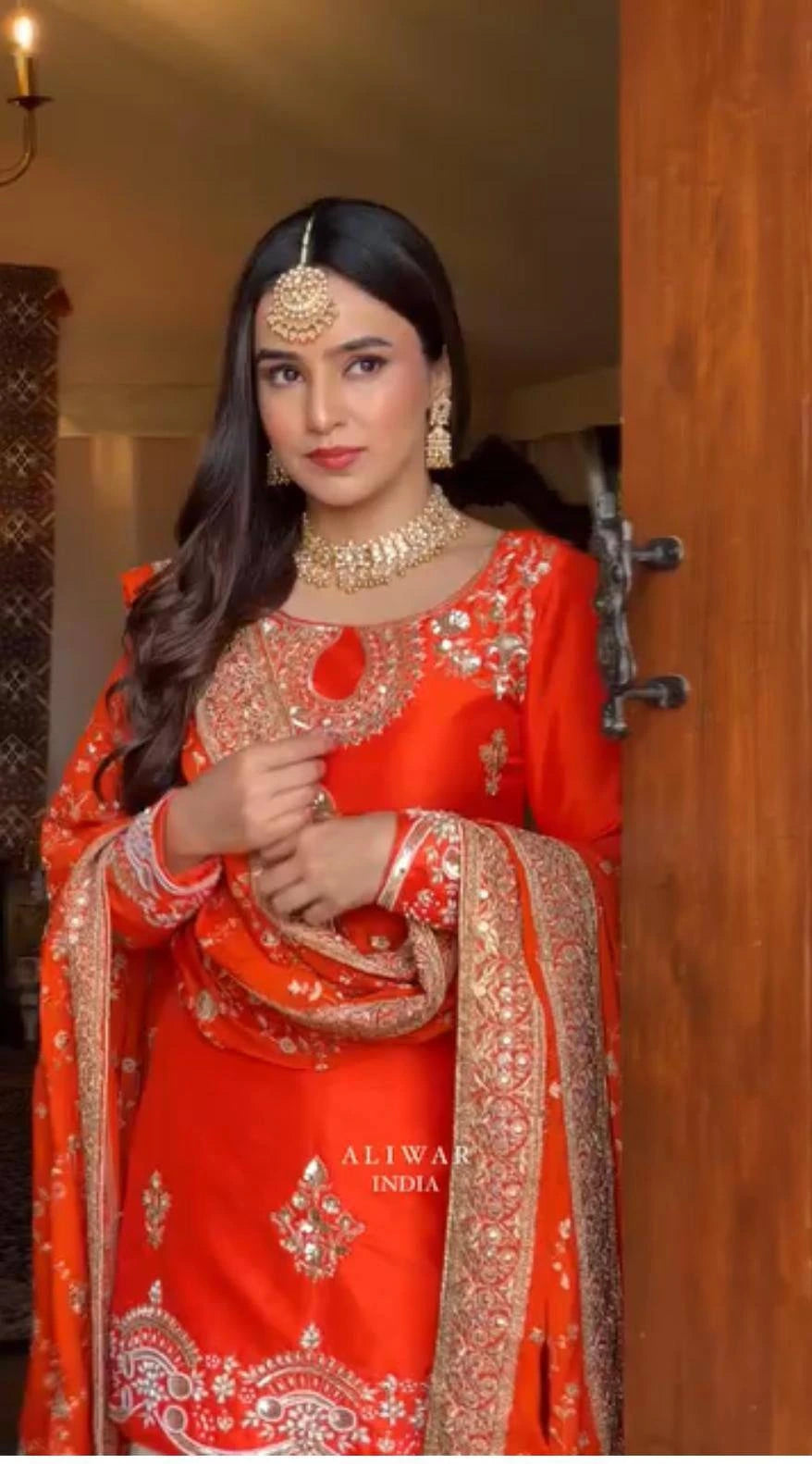 Fully Stitched Chinon Silk Embroidered Suit Set
