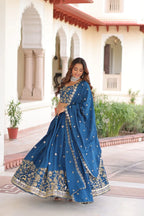Ethnic Luxe Edit: Vichitra Silk Lehenga with Intricate Embroidery & Lace Border