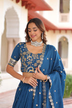 Ethnic Luxe Edit: Vichitra Silk Lehenga with Intricate Embroidery & Lace Border