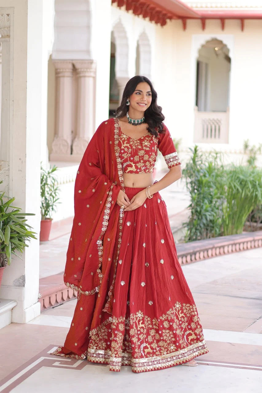 Luxe Bridal Look: Heavy Embroidered Lehenga Set with Flowing Flair & Dupatta