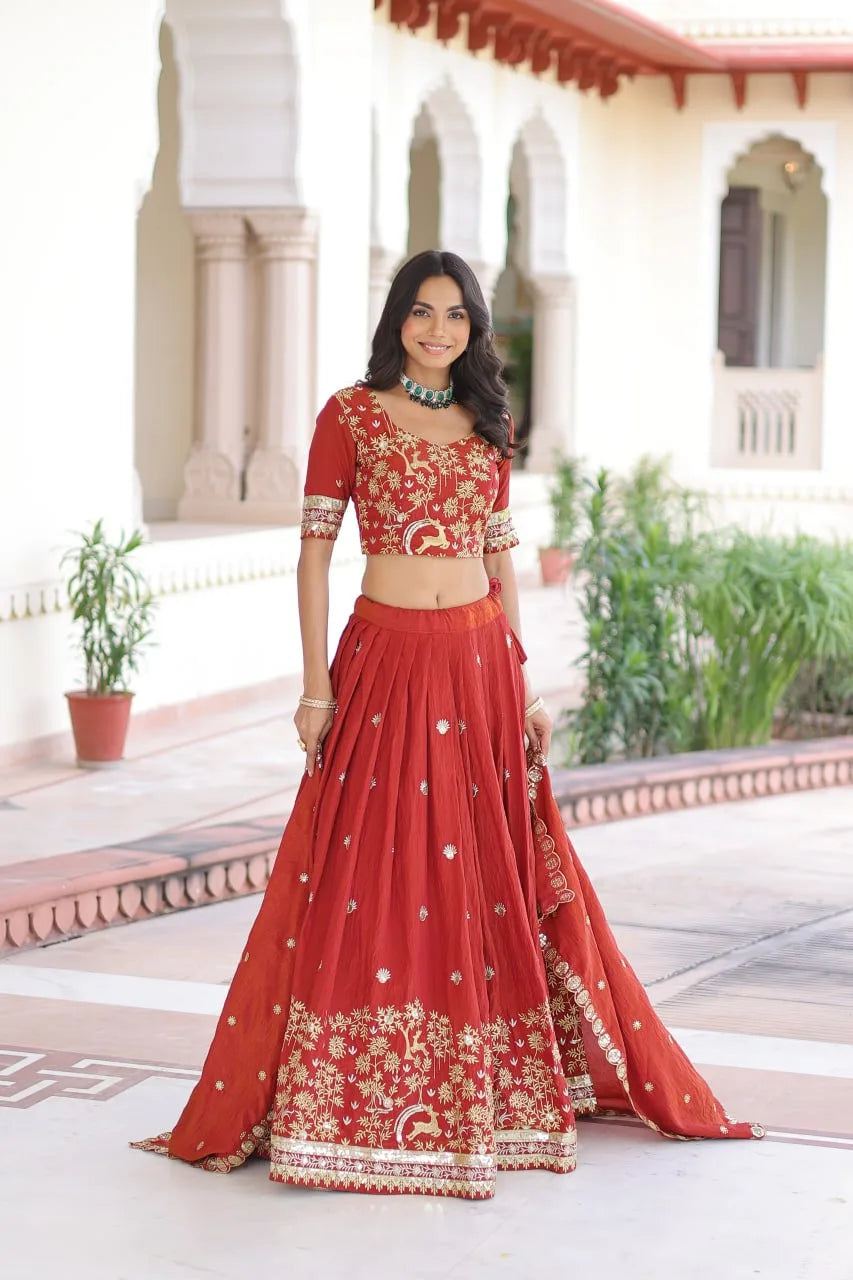 Luxe Bridal Look: Heavy Embroidered Lehenga Set with Flowing Flair & Dupatta