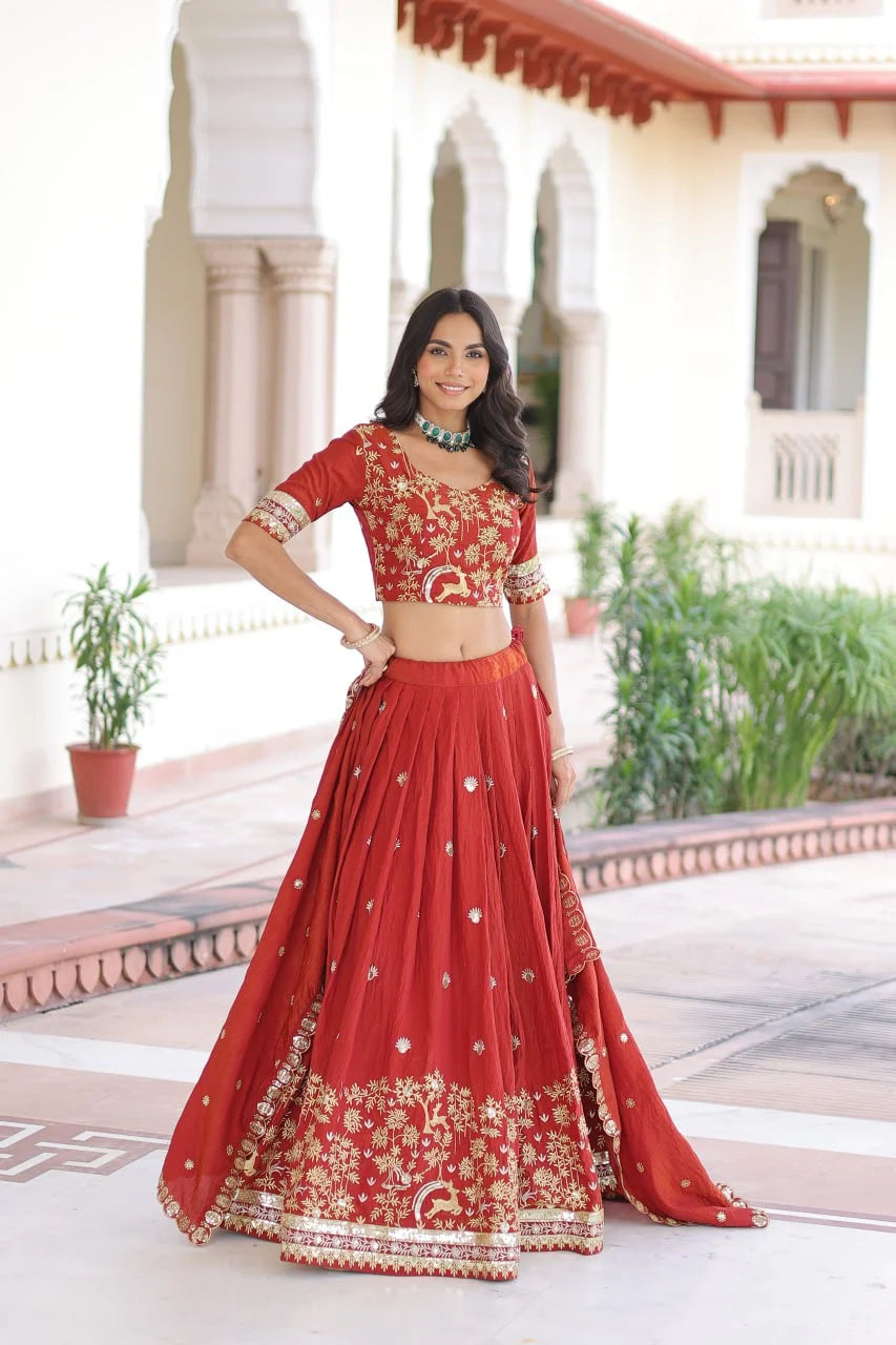 Luxe Bridal Look: Heavy Embroidered Lehenga Set with Flowing Flair & Dupatta