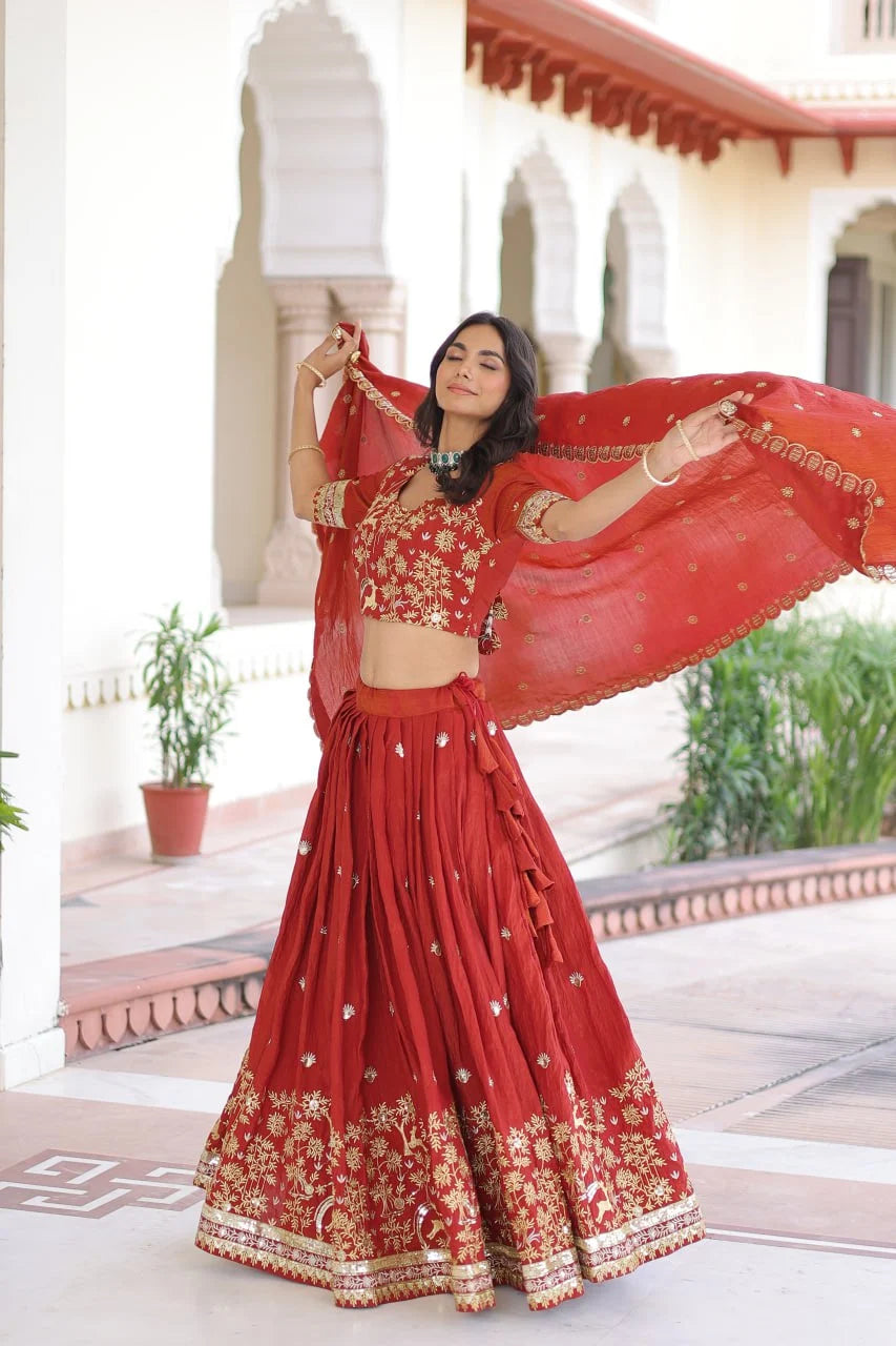 Luxe Bridal Look: Heavy Embroidered Lehenga Set with Flowing Flair & Dupatta