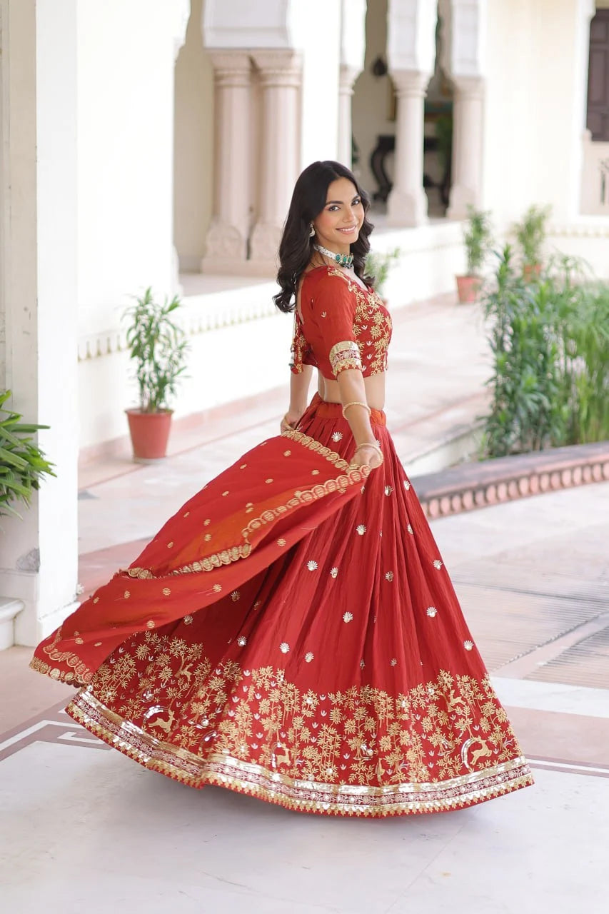 Luxe Bridal Look: Heavy Embroidered Lehenga Set with Flowing Flair & Dupatta