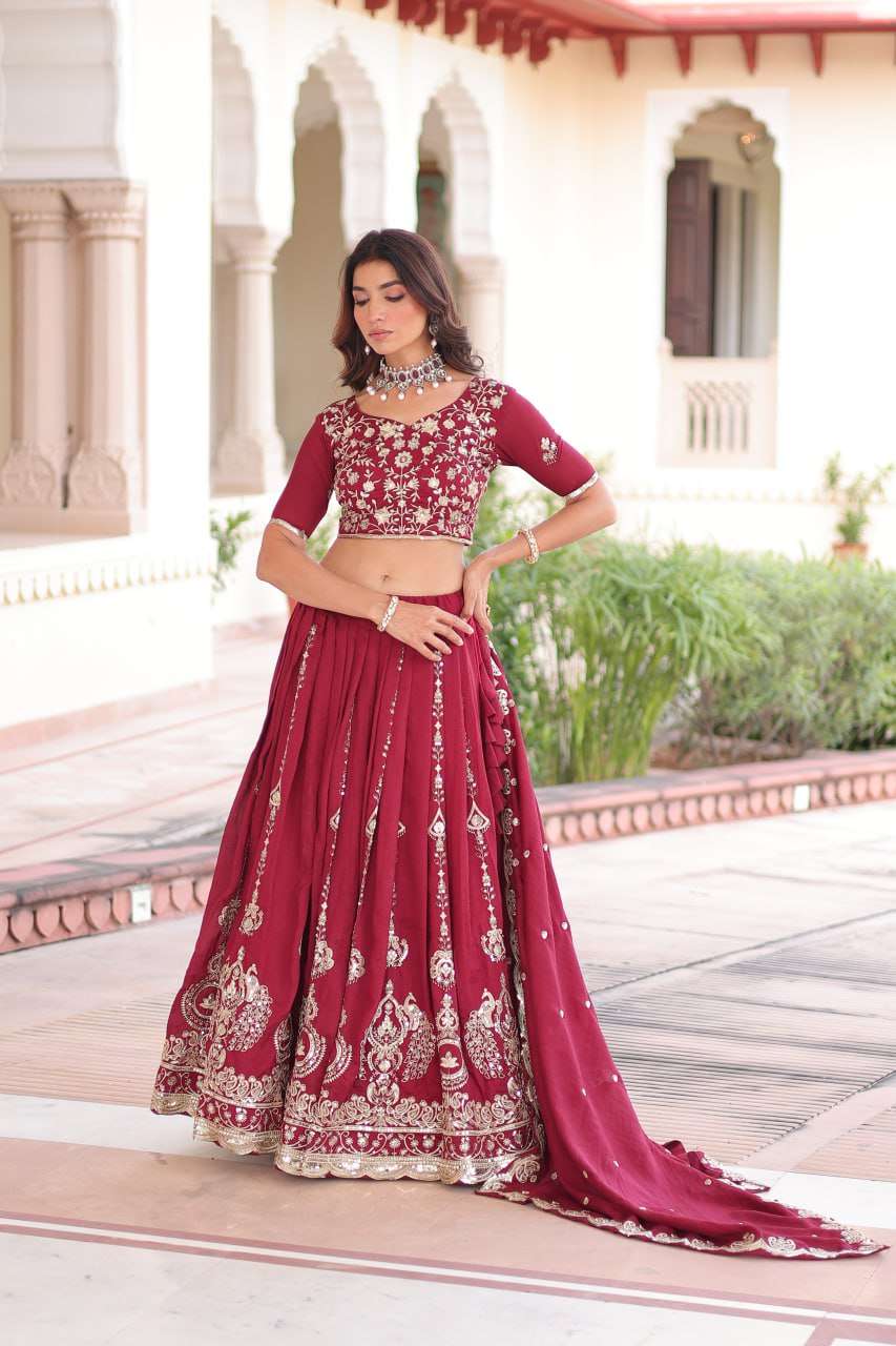 Premium Vichitra Silk Lehenga with Heavy Sequence & Thread Embroidery