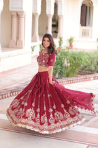 Premium Vichitra Silk Lehenga with Heavy Sequence & Thread Embroidery