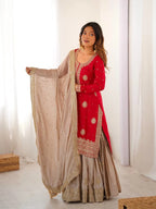Graceful Red Kurti & Sharara Ensemble with Heavy Embroidered Dupatta