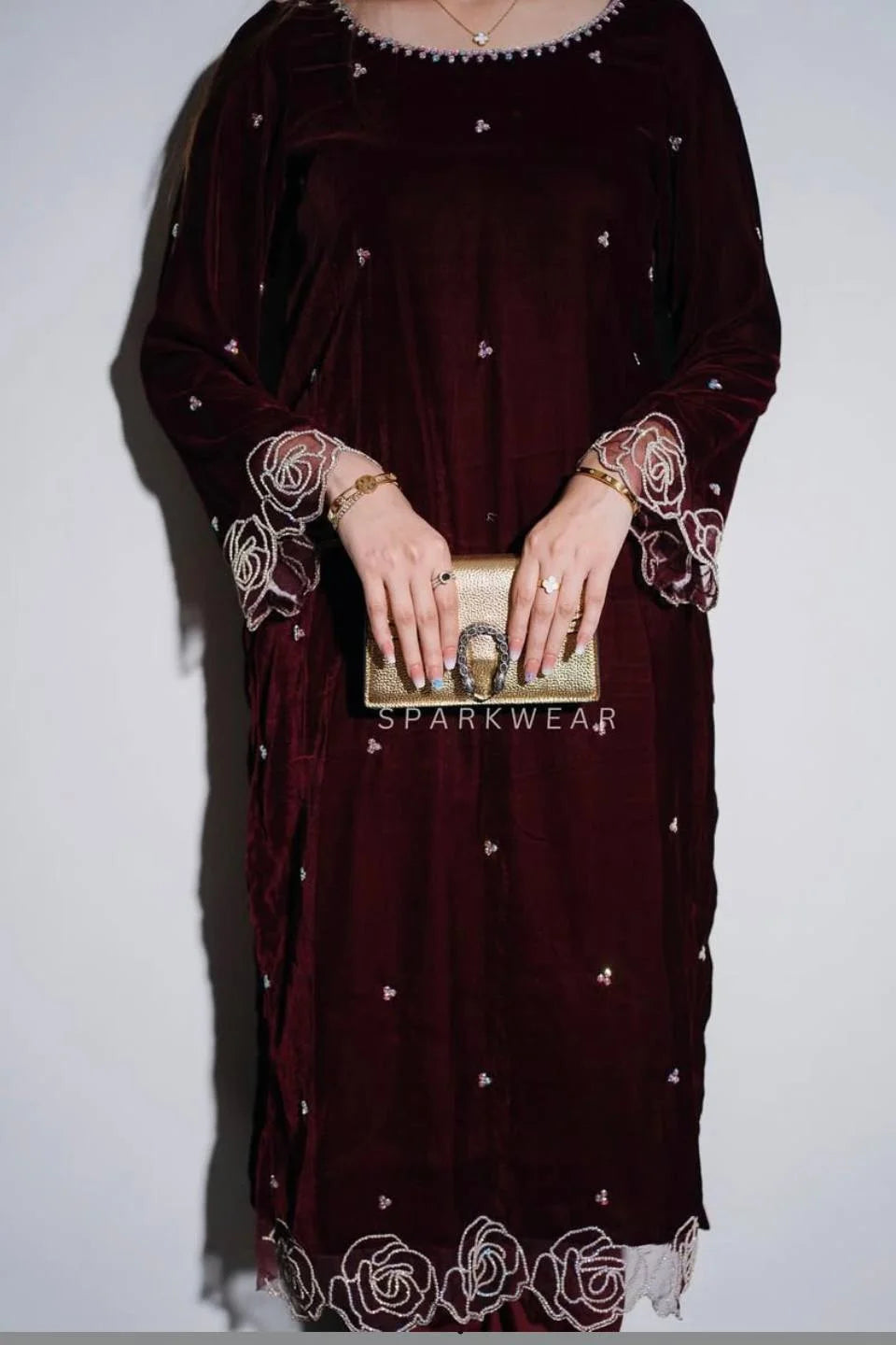 Designer Velvet Embroidery Suit with Matching Velvet Dupatta