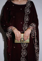 Designer Velvet Embroidery Suit with Matching Velvet Dupatta