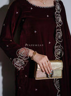 Designer Velvet Embroidery Suit with Matching Velvet Dupatta