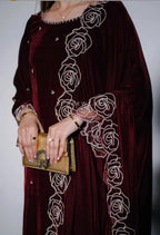 Designer Velvet Embroidery Suit with Matching Velvet Dupatta