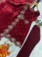 Designer Velvet Embroidery Suit with Matching Velvet Dupatta