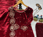 Designer Velvet Embroidery Suit with Matching Velvet Dupatta