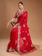 Embroidered Rangoli Silk Saree with Stylish Cutwork Border â€“ Unstitched Blouse
