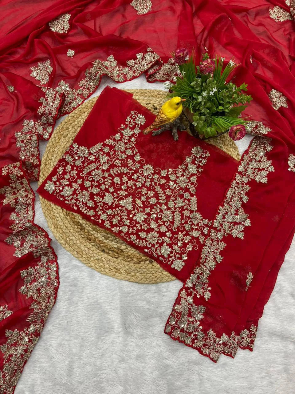 Embroidered Rangoli Silk Saree with Stylish Cutwork Border â€“ Unstitched Blouse