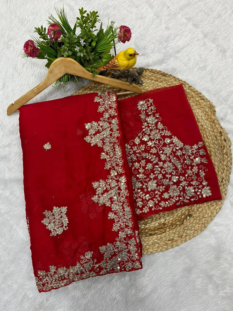 Embroidered Rangoli Silk Saree with Stylish Cutwork Border â€“ Unstitched Blouse