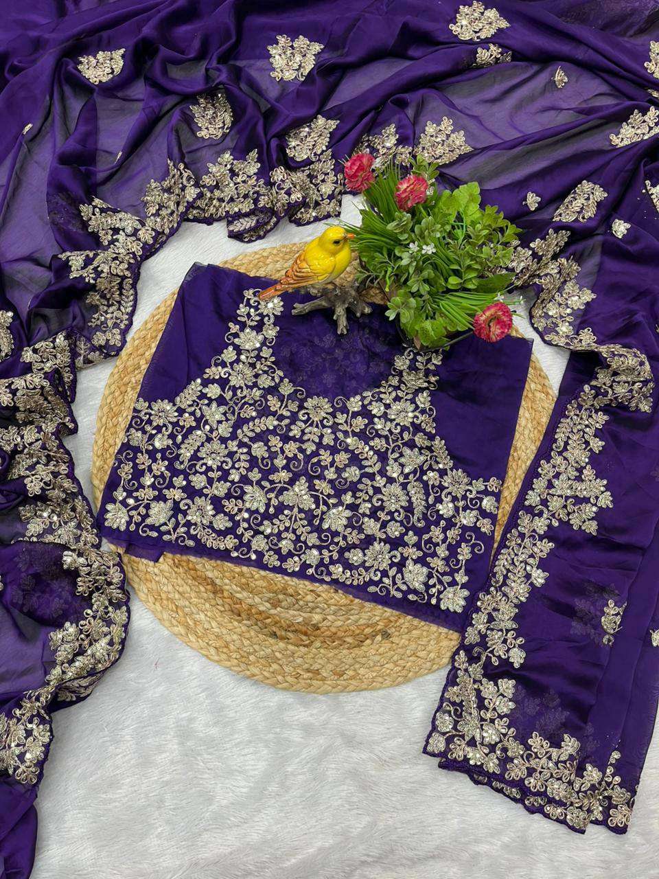 Premium Rangoli Silk Embroidered Saree with Designer Cutwork Border