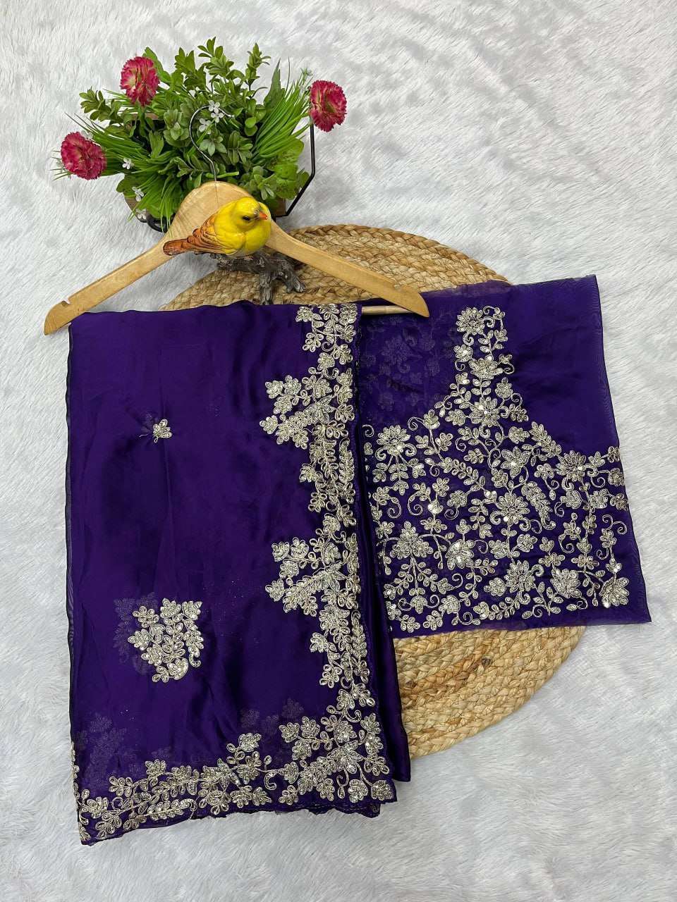 Premium Rangoli Silk Embroidered Saree with Designer Cutwork Border