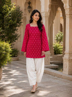 Indian Ethnic Wear Pink Bandhej Printed Kurta with Farshi Salwar