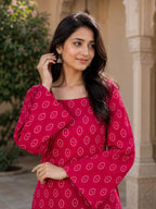 Indian Ethnic Wear Pink Bandhej Printed Kurta with Farshi Salwar