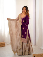 Royal Purple Chinon Silk Sharara Set with Pearl Embroidery