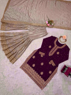 Royal Purple Chinon Silk Sharara Set with Pearl Embroidery