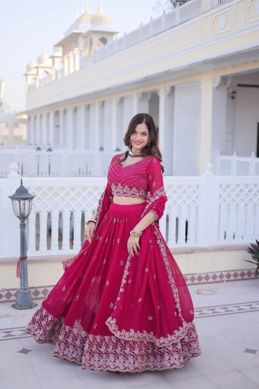 Elegant Fox Blooming Sequins & Zari Embroidered Lehenga Set with Dupatta