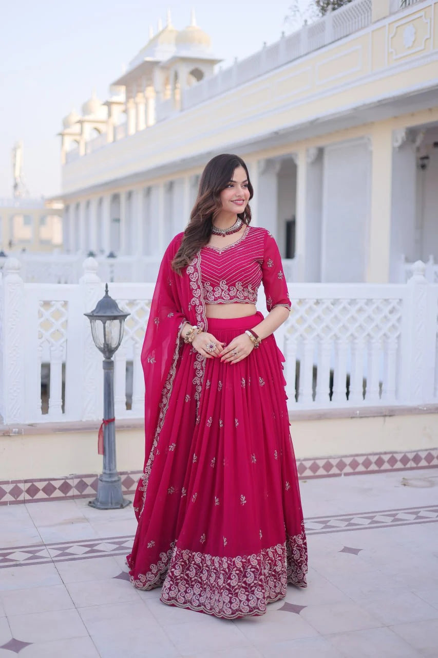 Elegant Fox Blooming Sequins & Zari Embroidered Lehenga Set with Dupatta