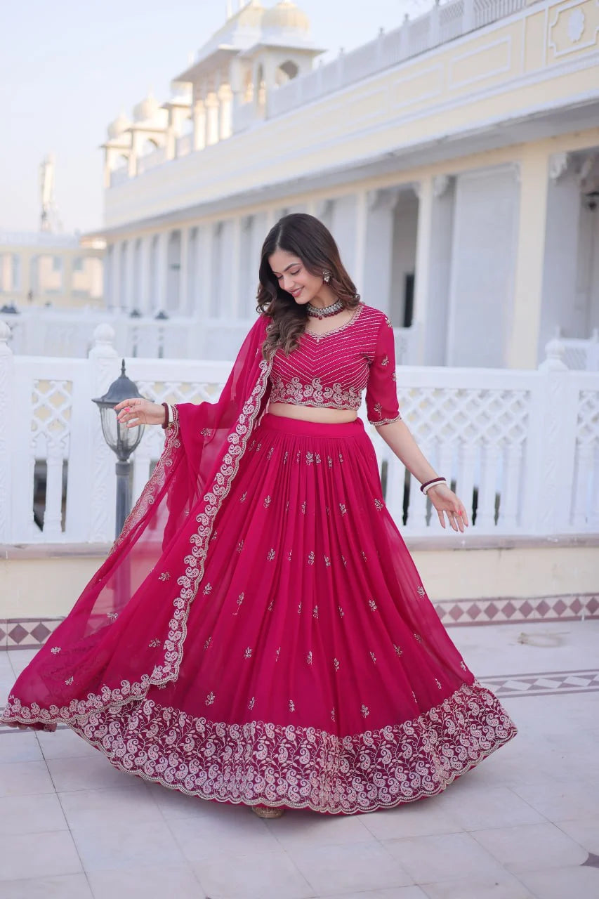 Elegant Fox Blooming Sequins & Zari Embroidered Lehenga Set with Dupatta