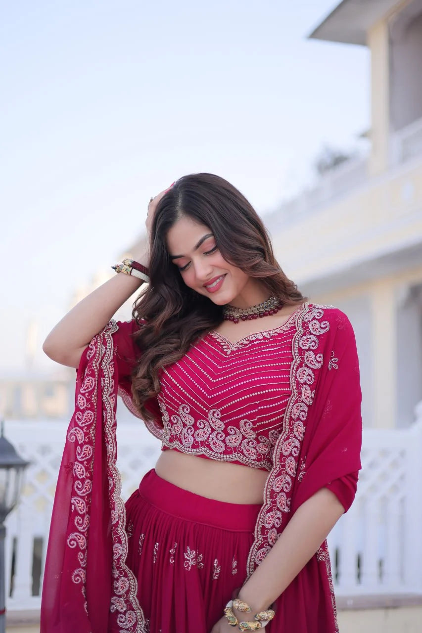 Elegant Fox Blooming Sequins & Zari Embroidered Lehenga Set with Dupatta
