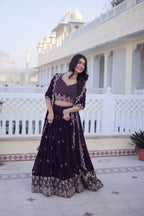 Designer Full-Stitched Lehenga with Sequins Zari Work & Lace Border Dupatta